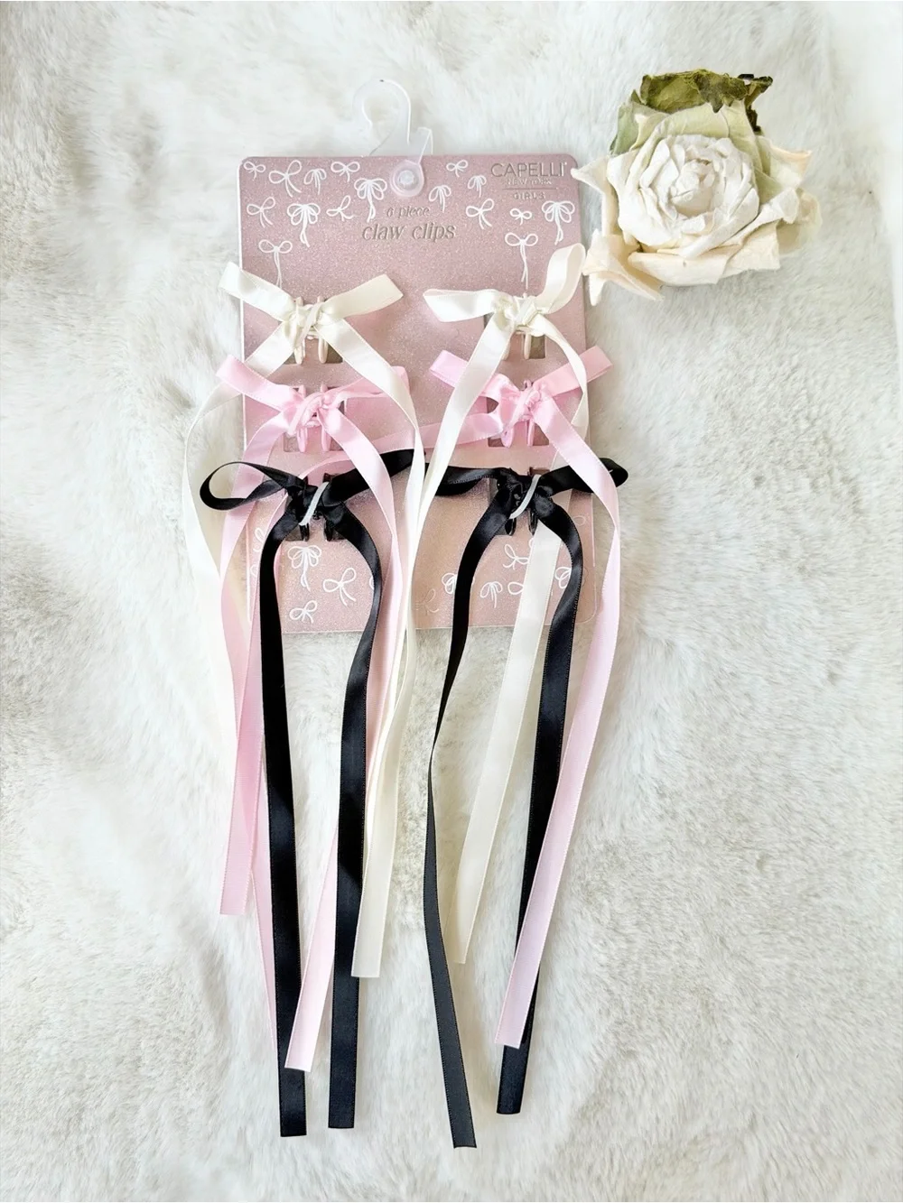 Ribbon Bow Claw Clips in Pink, Black & Cream